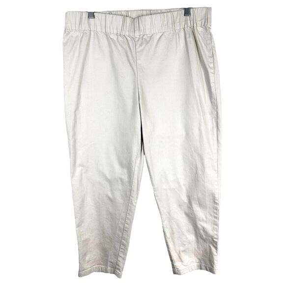 Soft Surroundings Plus Size 2X Pants Crop Ankle Elastic‎ Light Khaki Cotton 328 - Picture 1 of 8